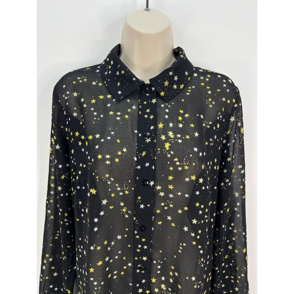 Cabi 3592 Galaxy Blouse Starry Night Black Long Sleeve Semi Sheer Size S - Picture 3 of 6